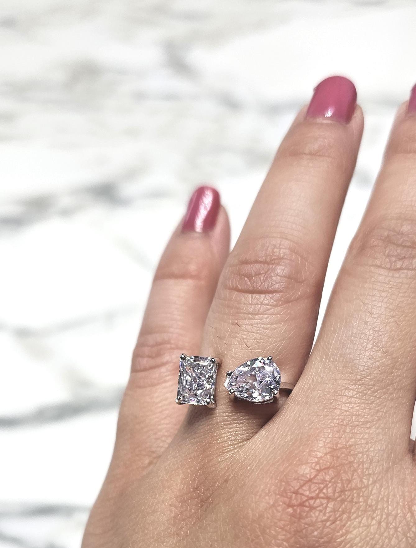 double stone ring, minimalist band ring ,925 sterling silver, cubic zirconia, engagement ring