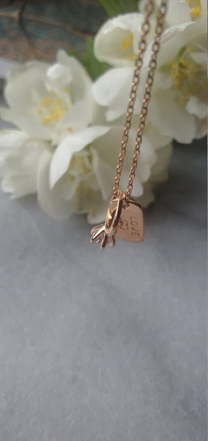 love necklace, 925 Sterling Silver, Minimalist Necklace, delicate Necklace, ring pendant, rose gold necklace, Teen Girl gift, gift for her