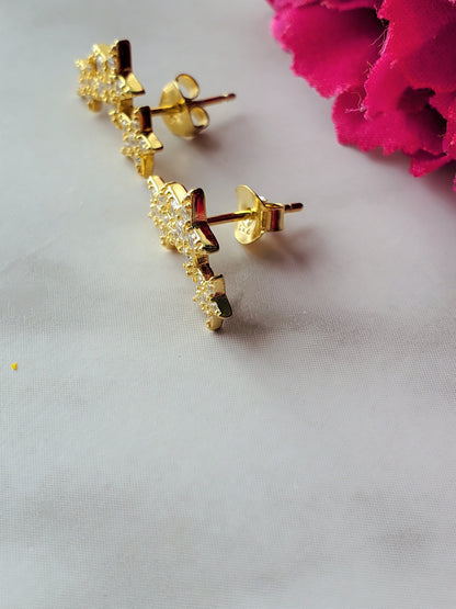 gold Star Stud Earrings, Star Earrings, simple earrings, pave earrings, delicate earrings, simulated diamond, sterling silver