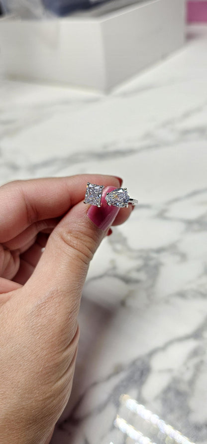 double stone ring, minimalist band ring ,925 sterling silver, cubic zirconia, engagement ring