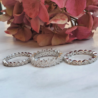 3pcs engagement ring ,Curved Wedding Band, eternity bands, 925Sterling Silver, pave wedding band, anniversary gift, jewelry