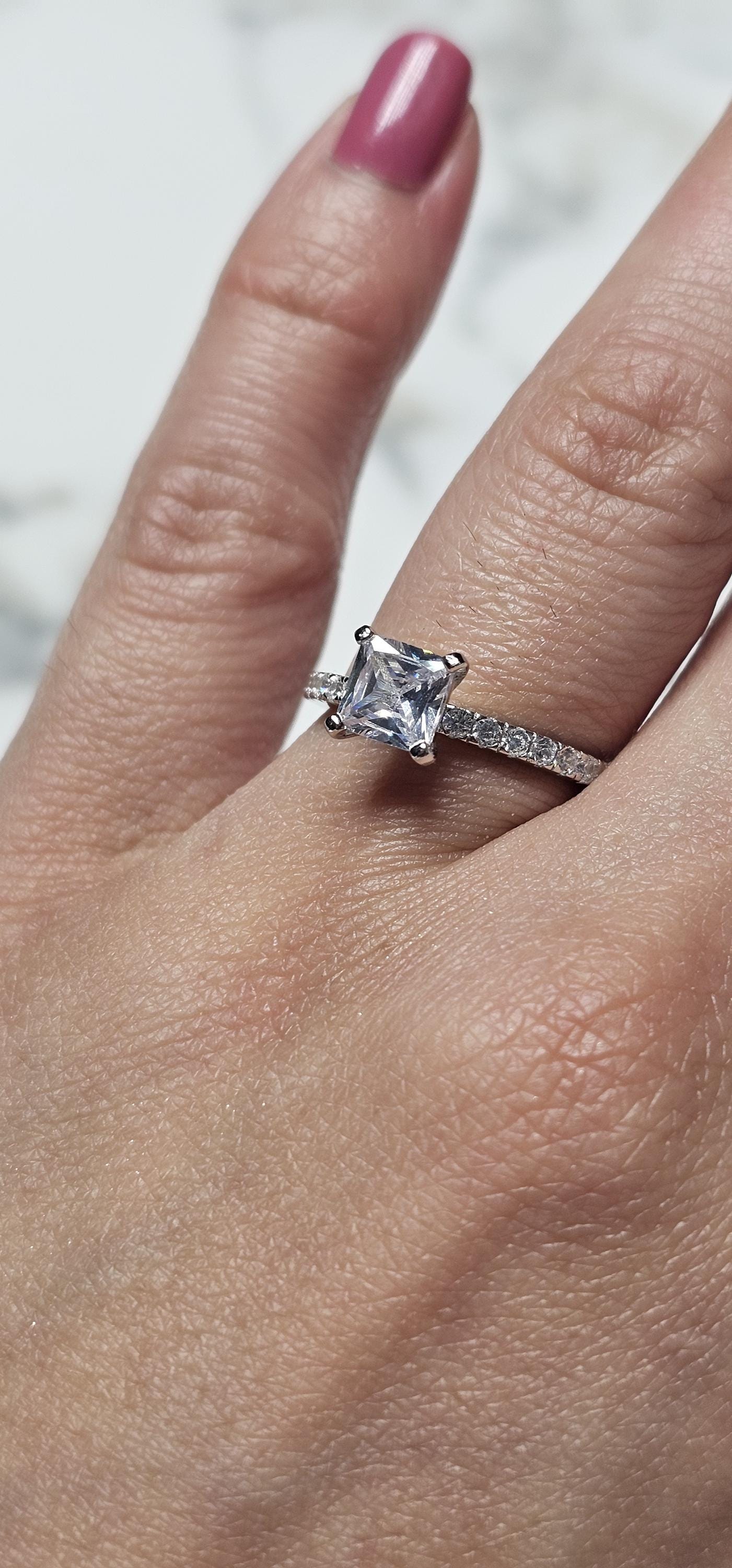 1ct square cz ring, antik cushion Cut ring, 925 silver ring, half eternity Ring, engagement ring, wedding ring, half eternity ring