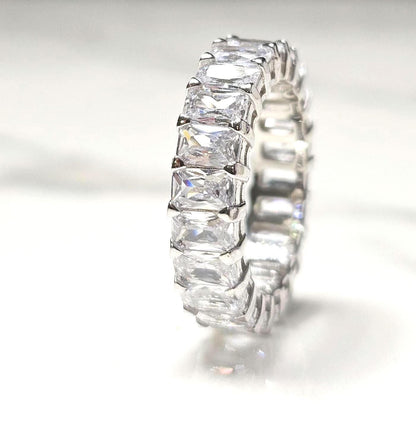 0.50ct eternity bands, emerald cut ring, 925Sterling Silver, pave wedding band, engagement ring, minimalist ring, wedding band, stackable