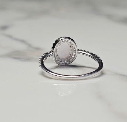 2ct oval opal stone, Oval Solitaire Synthetic Opal Ring, halo oval ring, engagement ring, halo ring, white opal ring, October birth stone