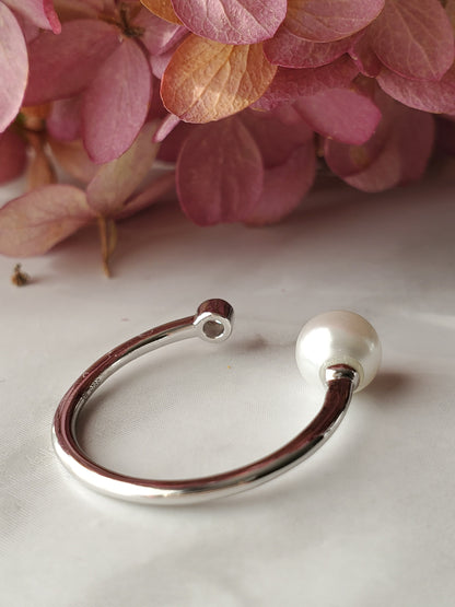 pearl End Caps ring, Anniversary Gift, gift for Her, Present Future Ring, CZ wedding band, stackable ring, pearl ring, engagement ring