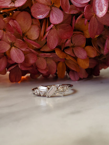 Dainty CZ ring, baguette ring, cz stacking ring, half eternity wedding band, simulated Baguette ring, wedding ring, anniversary ring