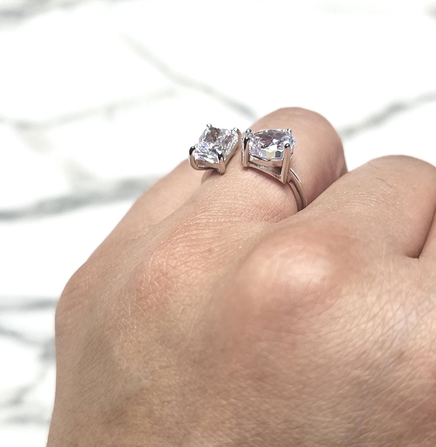 double stone ring, minimalist band ring ,925 sterling silver, cubic zirconia, engagement ring