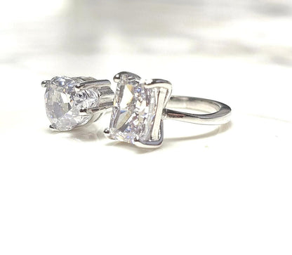 double stone ring, minimalist band ring ,925 sterling silver, cubic zirconia, engagement ring