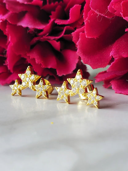 gold Star Stud Earrings, Star Earrings, simple earrings, pave earrings, delicate earrings, simulated diamond, sterling silver