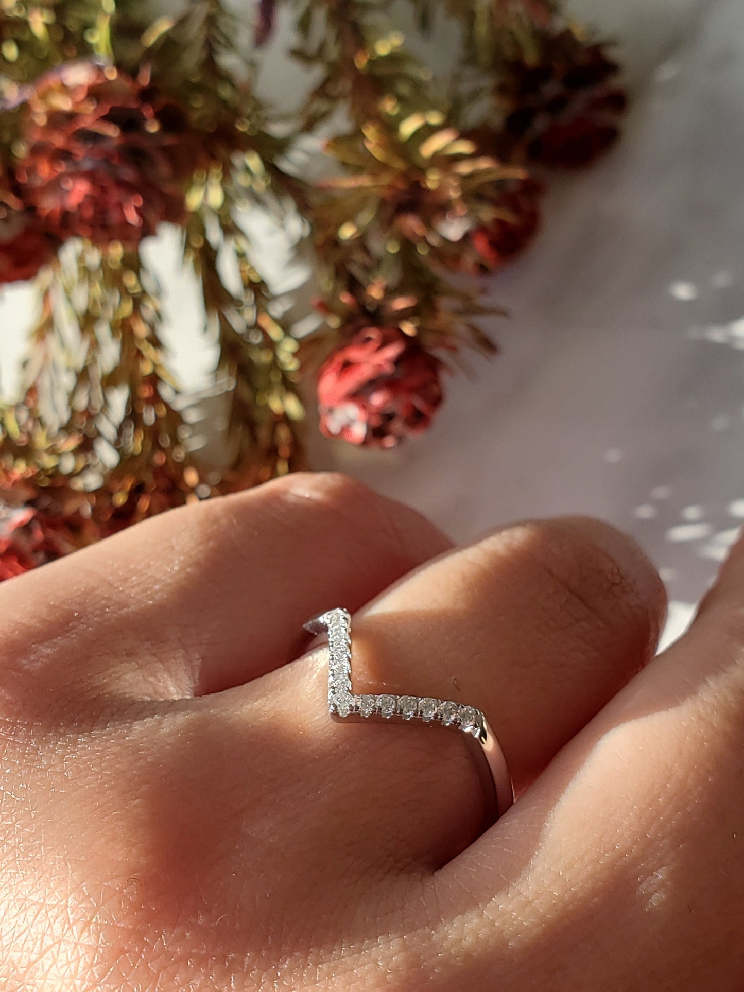 chevron Ring ,V shape, anniversary ring, Present Future Ring, bridal ring, half eternity ring, wedding ring, gift for her, engagement ring