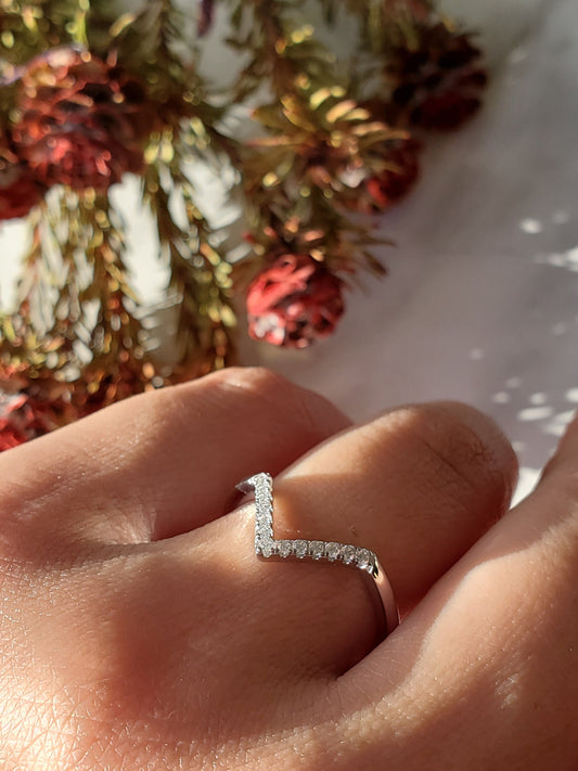 chevron Ring ,V shape, anniversary ring, Present Future Ring, bridal ring, half eternity ring, wedding ring, gift for her, engagement ring