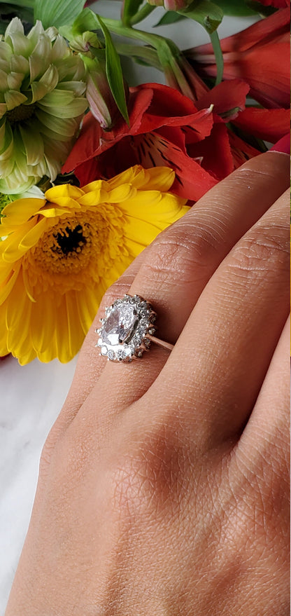 3ct oval cz stone, halo oval ring, cz floral ring, engagement ring, wedding ring, oval cz ring, anniversary ring, luxury ring, arc deco ring