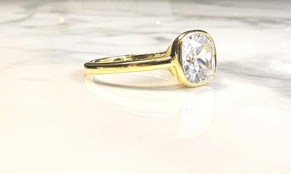 2ct cushion cut ring, 925 sterling silver high carbon diamond white solitaire ring, minimalist band ring, engagement ring, bezel ring