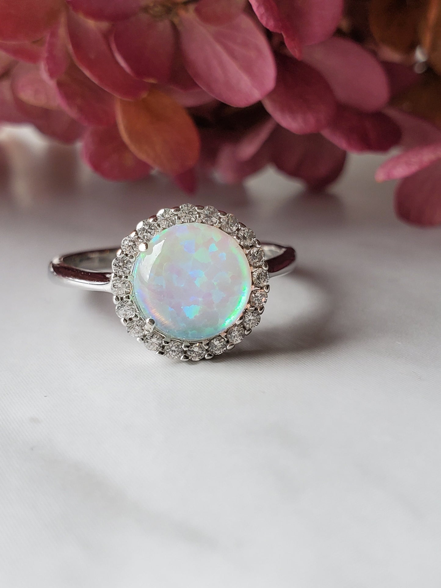 2ct round white Opal Ring ,white opal, halo ring, Anniversary ring, Present Future Ring, cz wedding ring, gift for her, engagement ring