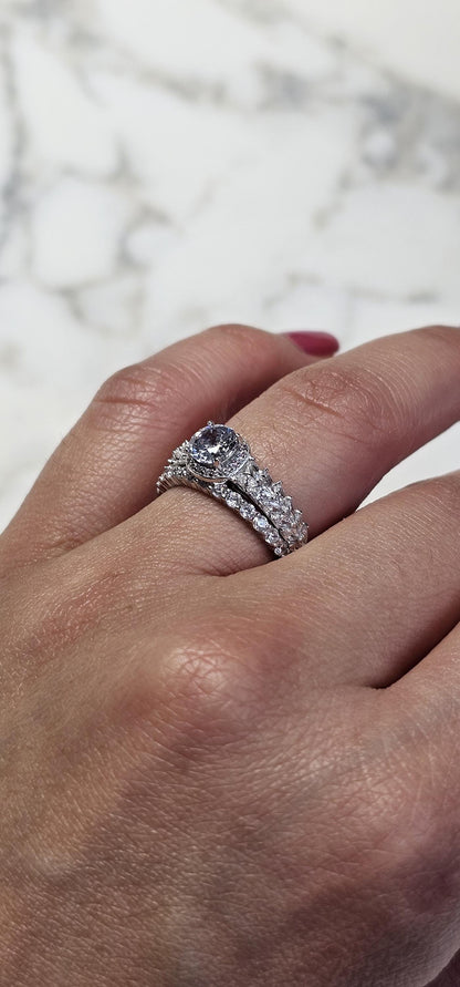 0.50ct round halo cz ring, marquise ring, Dainty stackable, engagement ring, wedding set ring ,two piece ring, half eternity ring