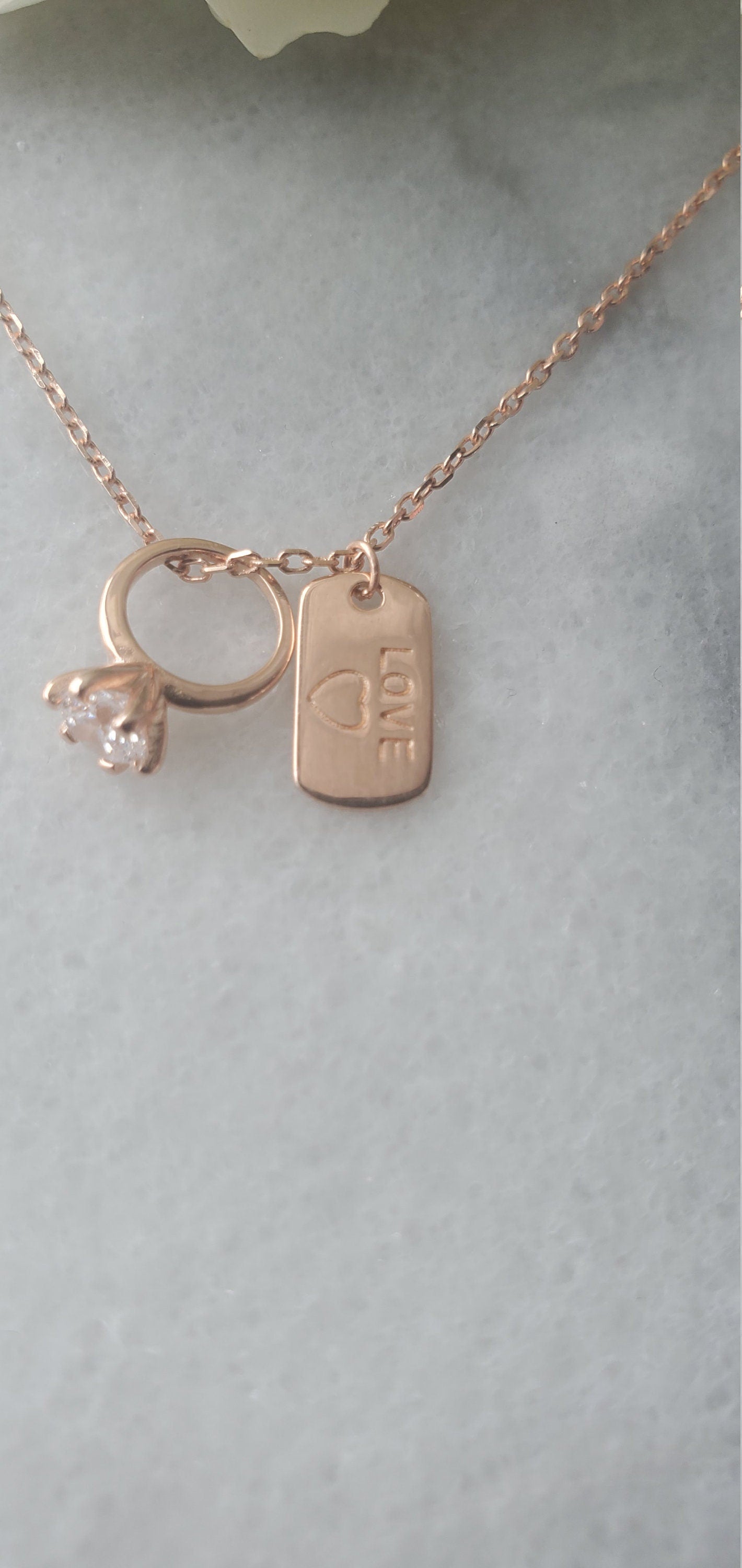 love necklace, 925 Sterling Silver, Minimalist Necklace, delicate Necklace, ring pendant, rose gold necklace, Teen Girl gift, gift for her