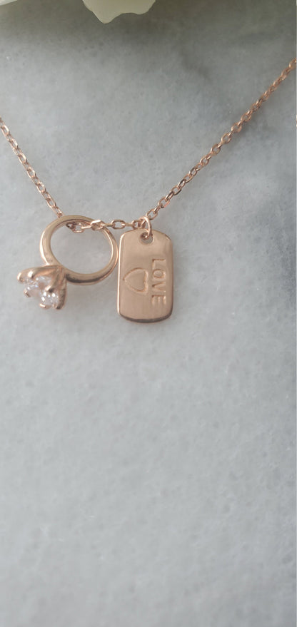 love necklace, 925 Sterling Silver, Minimalist Necklace, delicate Necklace, ring pendant, rose gold necklace, Teen Girl gift, gift for her