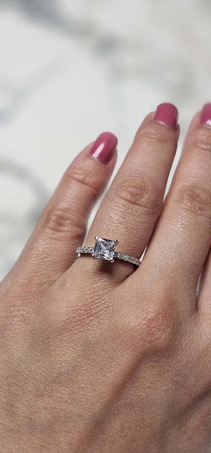 1ct square cz ring, antik cushion Cut ring, 925 silver ring, half eternity Ring, engagement ring, wedding ring, half eternity ring