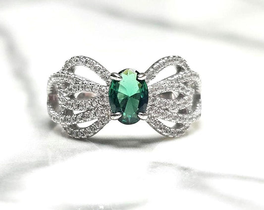 1ct oval green stone bow ring